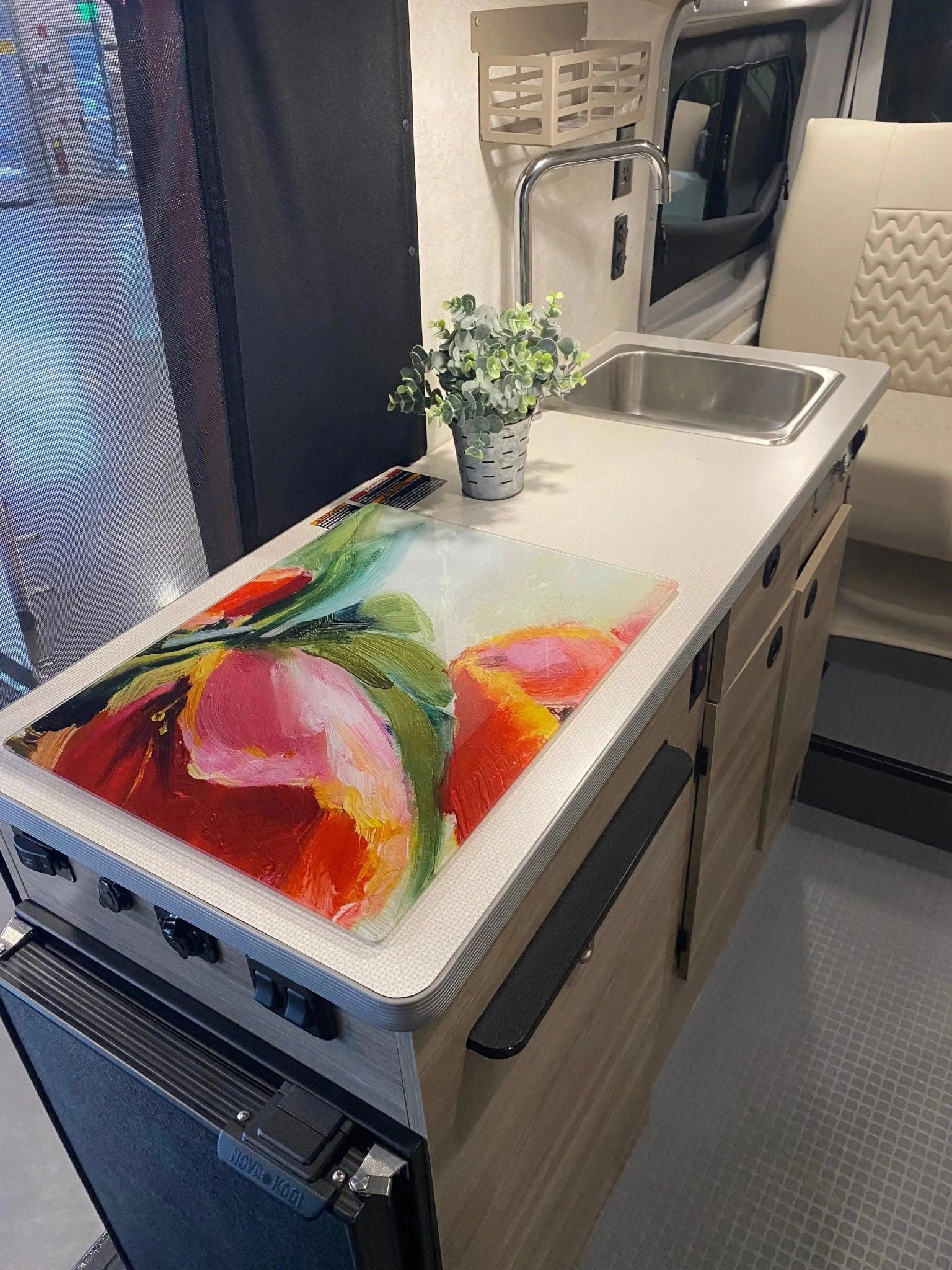 RV Small Stove Top Cover & Cutting Board - Blue Dot Marble Style - Festive Fit Home