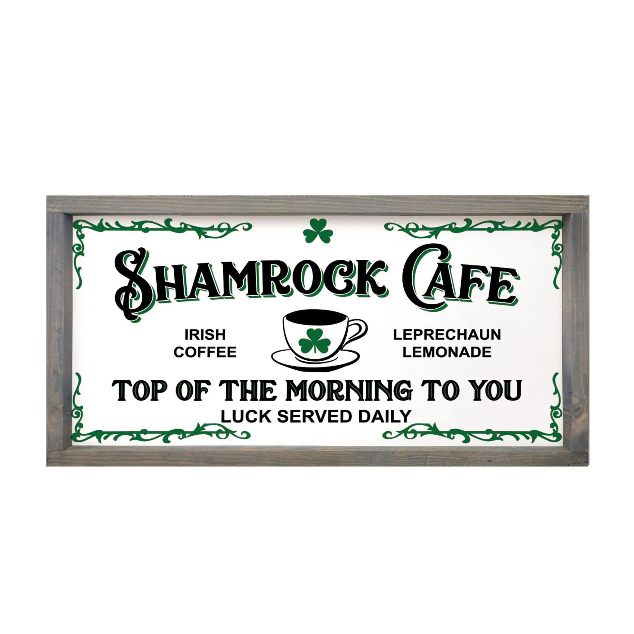 Shamrock Cafe Framed Wood Sign - 12"x24" - Festive Fit Home