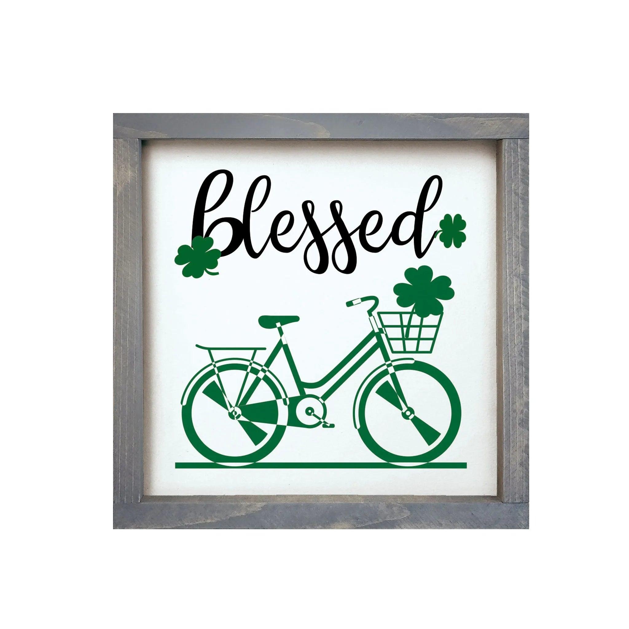 St Patrick's Day Wood Sign - Blessed_Clover Bicycle - 12"x12" - Festive Fit Home