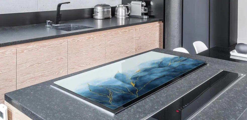 Stove Cover - Modern Blue Leaves | Gas & Induction Cook Top Cover | Burner Cover - Festive Fit Home