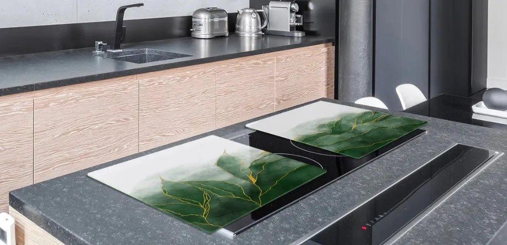 Stove Cover - Modern Green Leaves | Gas & Induction Cook Top Cover | Burner Cover - Festive Fit Home