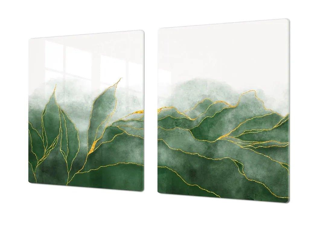 Stove Cover - Modern Green Leaves | Gas & Induction Cook Top Cover | Burner Cover - Festive Fit Home