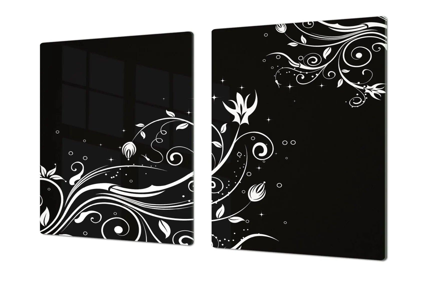 Stove Top Cover - Black & White Floral Scroll | Noodle Board | Cook Top Cover - Festive Fit Home