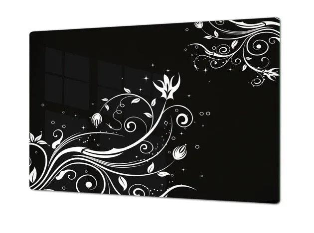 Stove Top Cover - Black & White Floral Scroll | Noodle Board | Cook Top Cover - Festive Fit Home