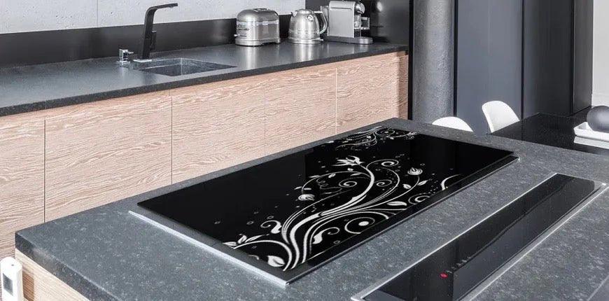 Stove Top Cover - Black & White Floral Scroll | Noodle Board | Cook Top Cover - Festive Fit Home