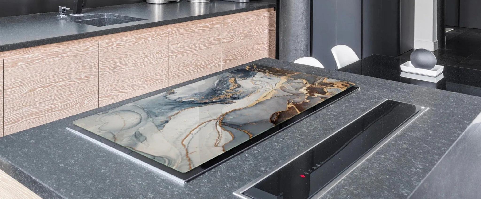 Stove Top Cover - Blue and Gold Glitz | Gas & Electric Cook Top Cover | Noodle Board - Festive Fit Home