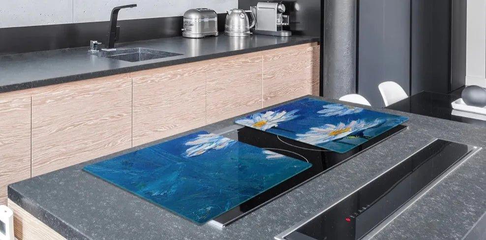Stove Top Cover - Blue Daisies | Gas & Electric Cook Top Cover | Burner Covers - Festive Fit Home