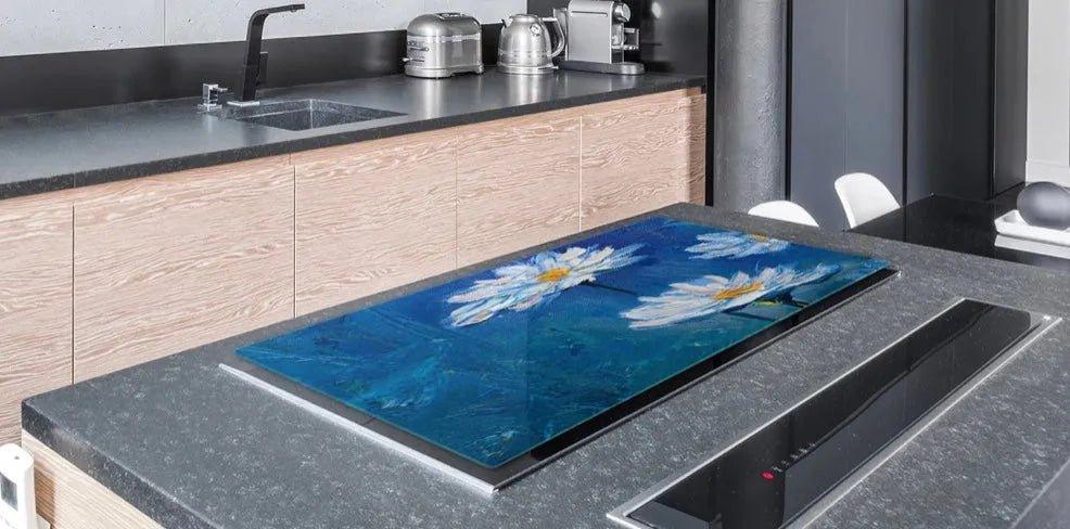 Stove Top Cover - Blue Daisies | Gas & Electric Cook Top Cover | Burner Covers - Festive Fit Home