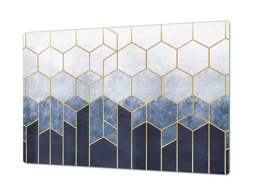 Stove Top Cover - Blue Hexagon | Noodle Board | Gas & Induction Cook Top Cover | Charcuterie and Cutting Board - Festive Fit Home