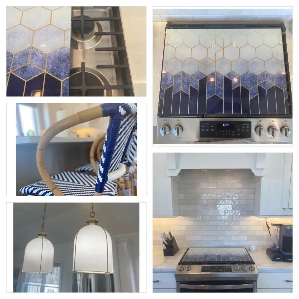 Stove Top Cover - Blue Hexagon | Noodle Board | Gas & Induction Cook Top Cover | Charcuterie and Cutting Board - Festive Fit Home