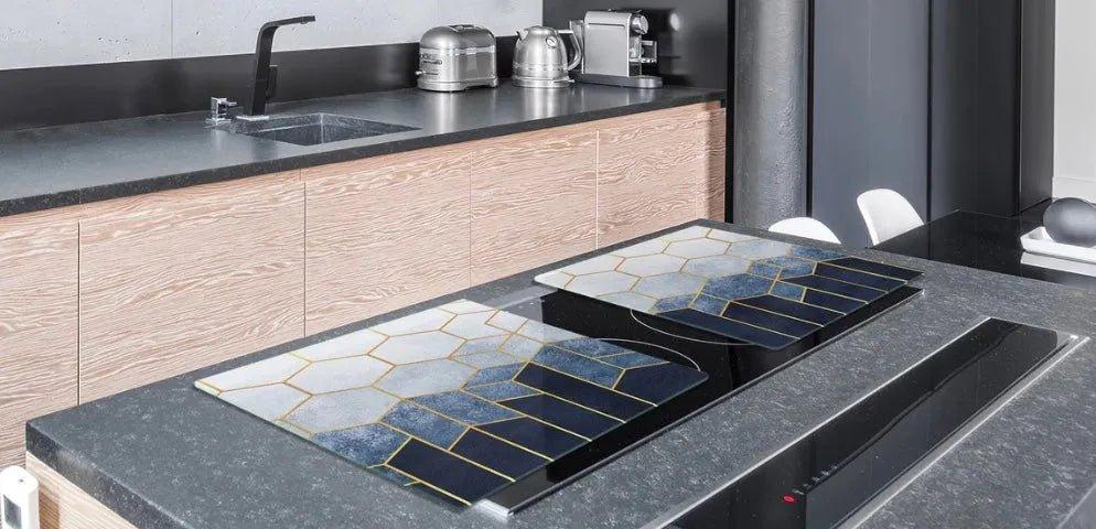Stove Top Cover - Blue Hexagon | Noodle Board | Gas & Induction Cook Top Cover | Charcuterie and Cutting Board - Festive Fit Home