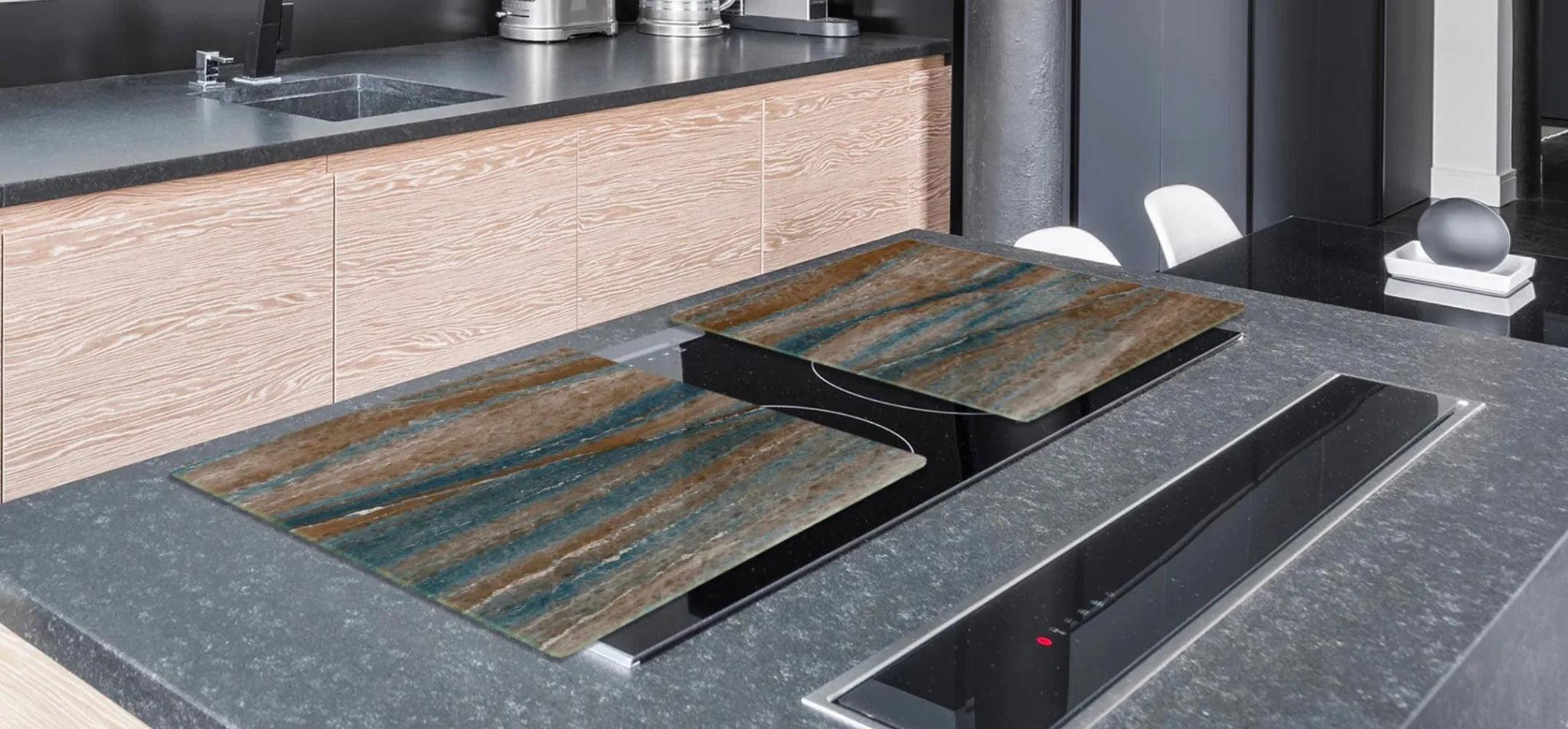 Stove Top Cover - Brown & Blue Stone Style | Gas & Electric Cook Top Cover | Noodle Board - Festive Fit Home