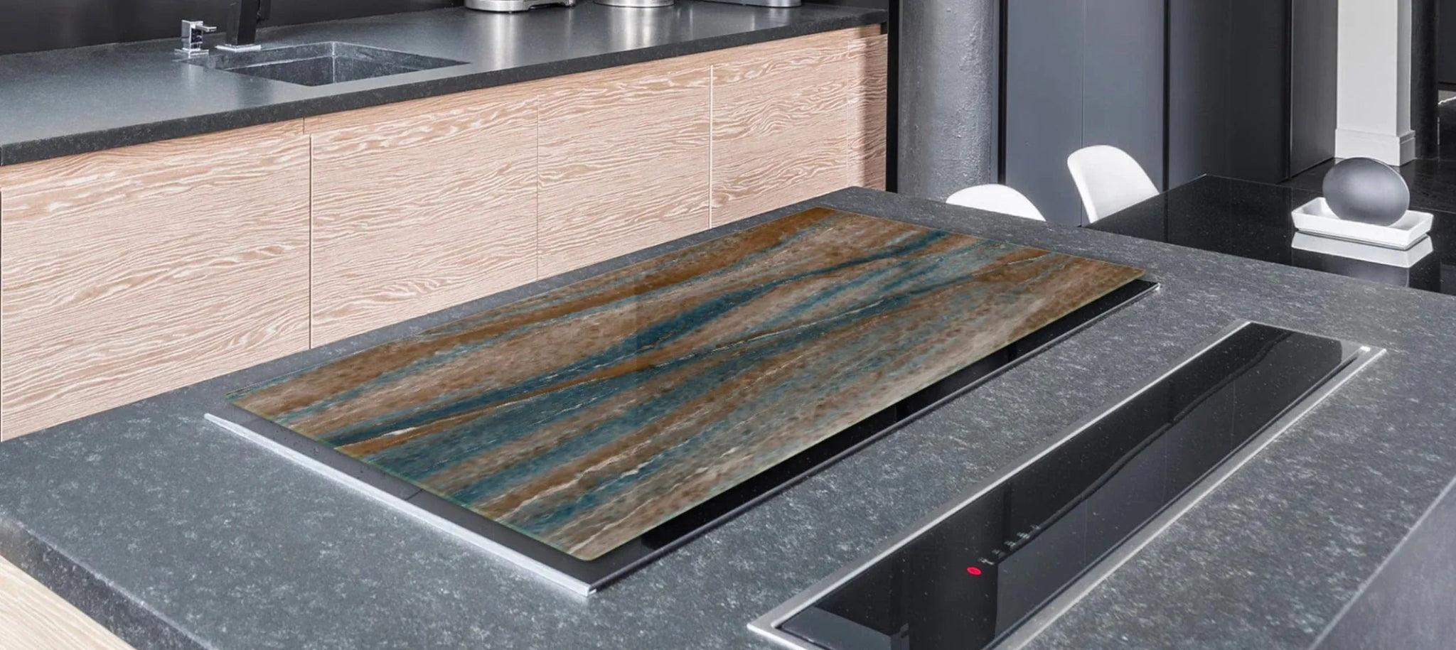 Stove Top Cover - Brown & Blue Stone Style | Gas & Electric Cook Top Cover | Noodle Board - Festive Fit Home