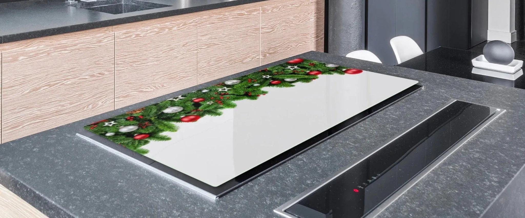 Stove Top Cover | Charcuterie Board Garland with Red Ornaments | Gas and Induction Electric Cook Top Cover | Charcuterie and Cutting Boards - Festive Fit Home