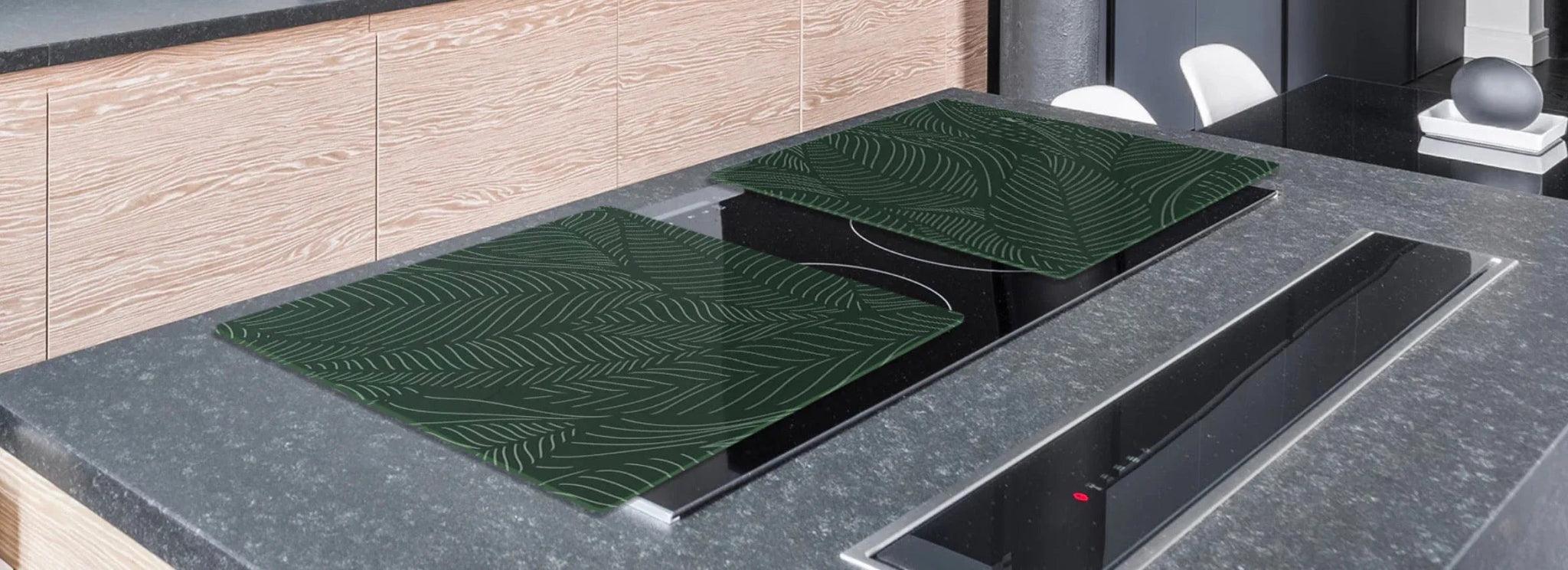 Stove Top Cover - Deep Green Leaves | Gas & Electric Cook Top Cover | Charcuterie Board - Festive Fit Home