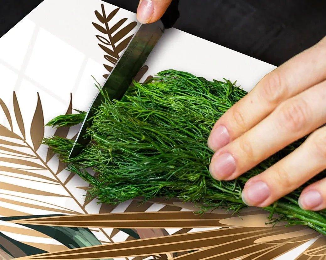 Stove Top Cover Gold & Green Palms | Gas & Electric Burner Cover | Noodle Board - Festive Fit Home