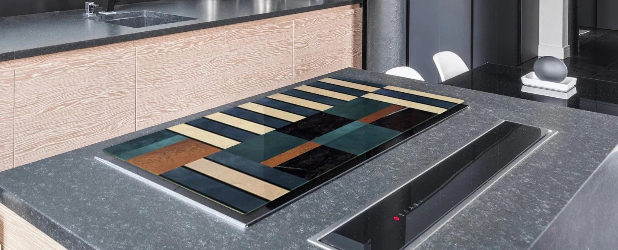 Stove Top Cover - Mixed Tile Style Tempered Glass | Gas and Electric Cook Top Cover - Festive Fit Home