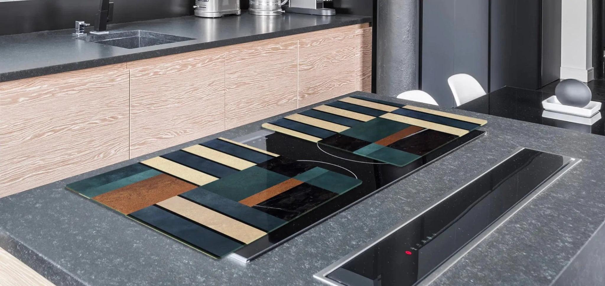 Stove Top Cover - Mixed Tile Style Tempered Glass | Gas and Electric Cook Top Cover - Festive Fit Home