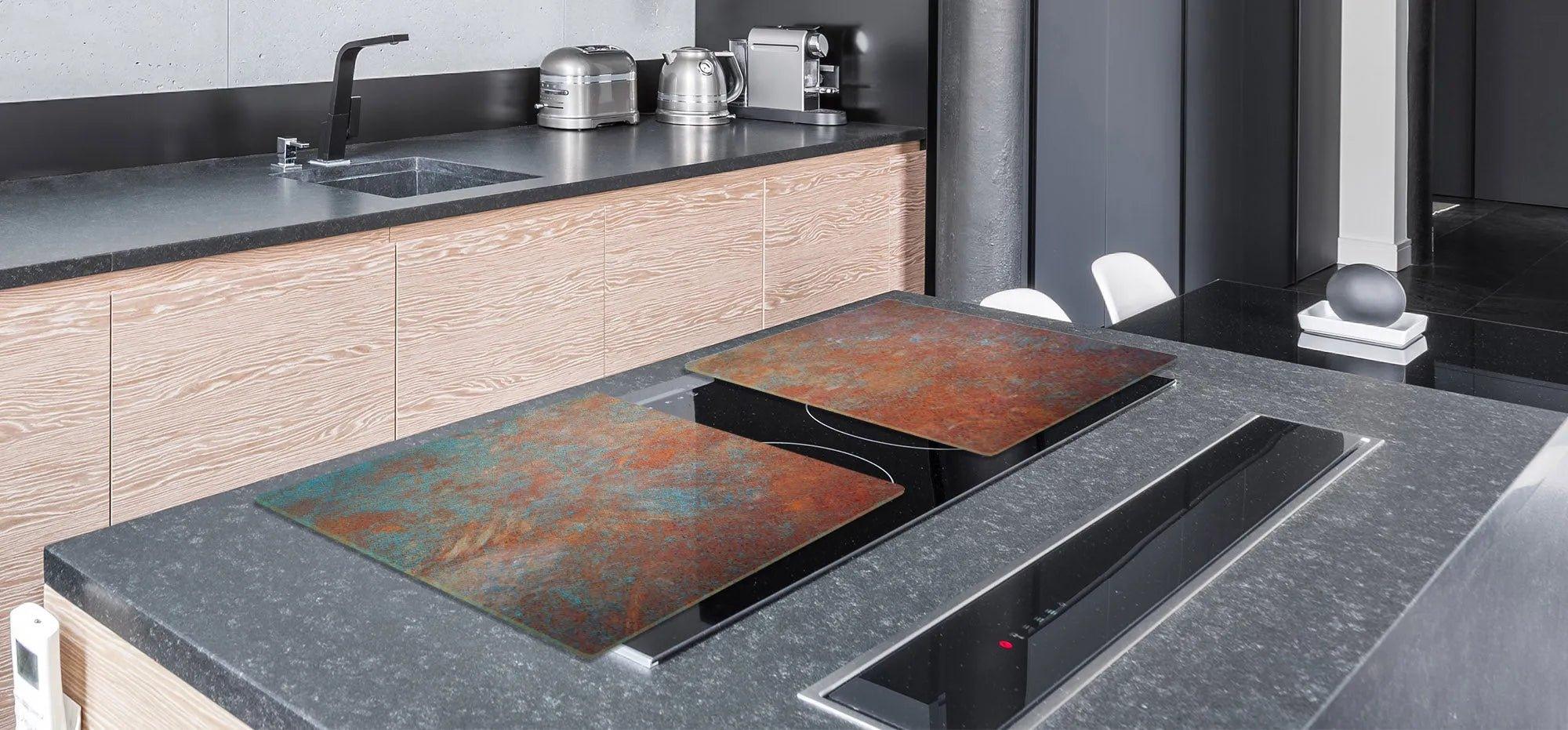 Stove Top Cover - Oxidized Orange & Teal | Gas and Electric Cook Top Cover - Festive Fit Home