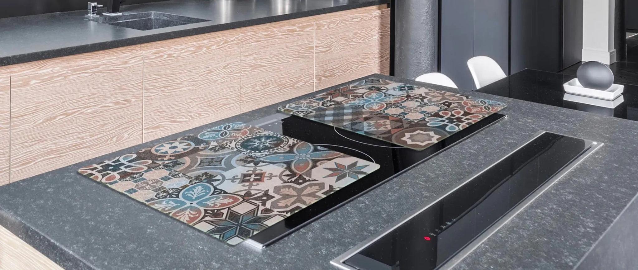 Stove Top Cover - Patchwork Tempered Glass | Gas & Electric Cook Top Cover - Festive Fit Home