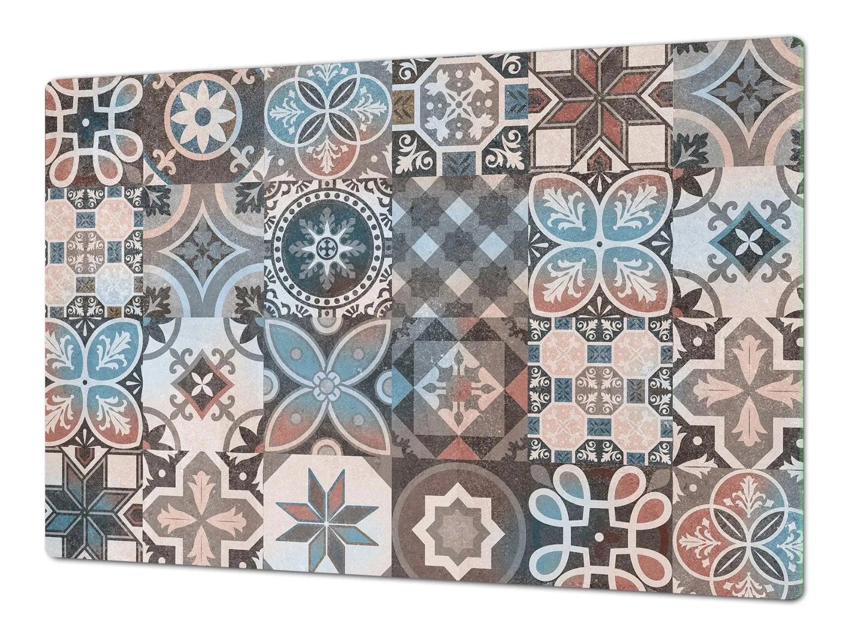 Stove Top Cover - Patchwork Tempered Glass | Gas & Electric Cook Top Cover - Festive Fit Home