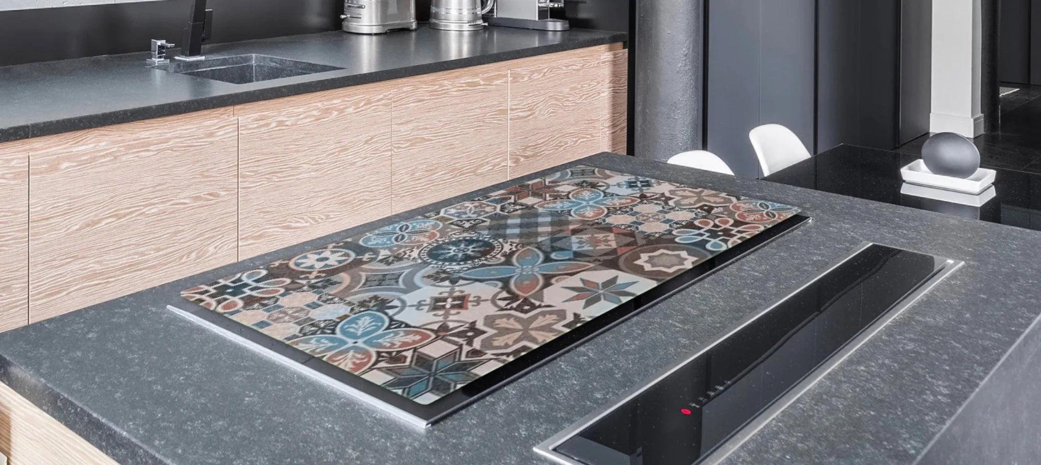 Stove Top Cover - Patchwork Tempered Glass | Gas & Electric Cook Top Cover - Festive Fit Home