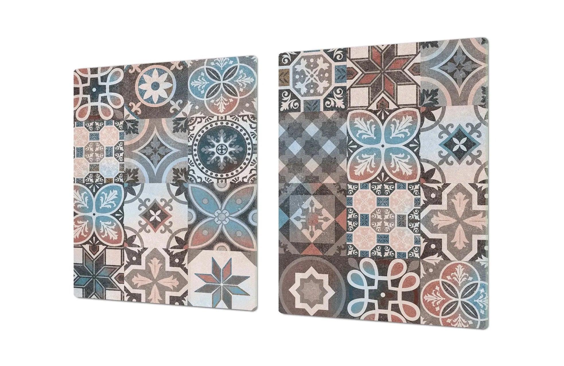 Stove Top Cover - Patchwork Tempered Glass | Gas & Electric Cook Top Cover - Festive Fit Home