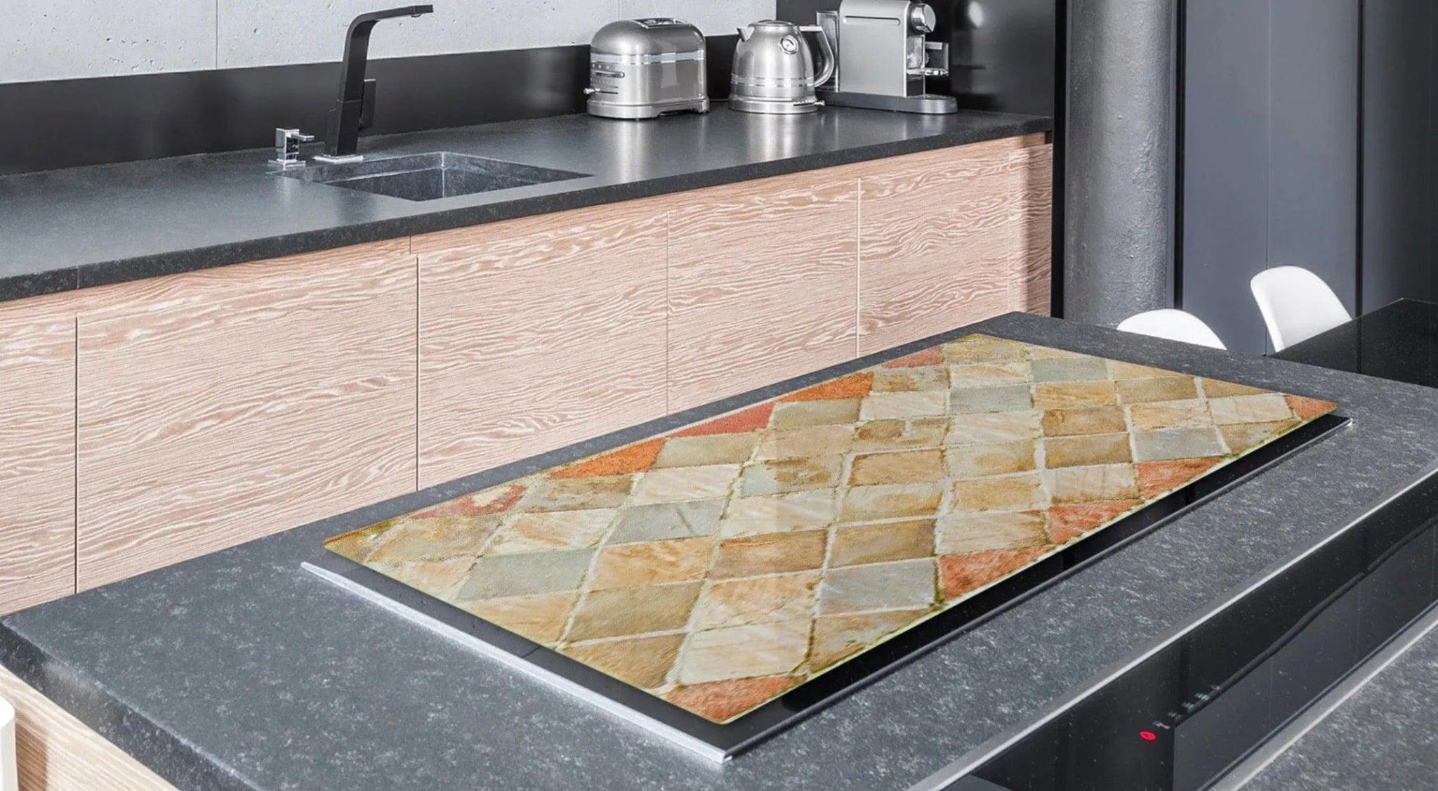 Stove Top Cover - Travertine Tumbled Tile | Gas & Electric Cook Top Cover | Noodle Board - Festive Fit Home