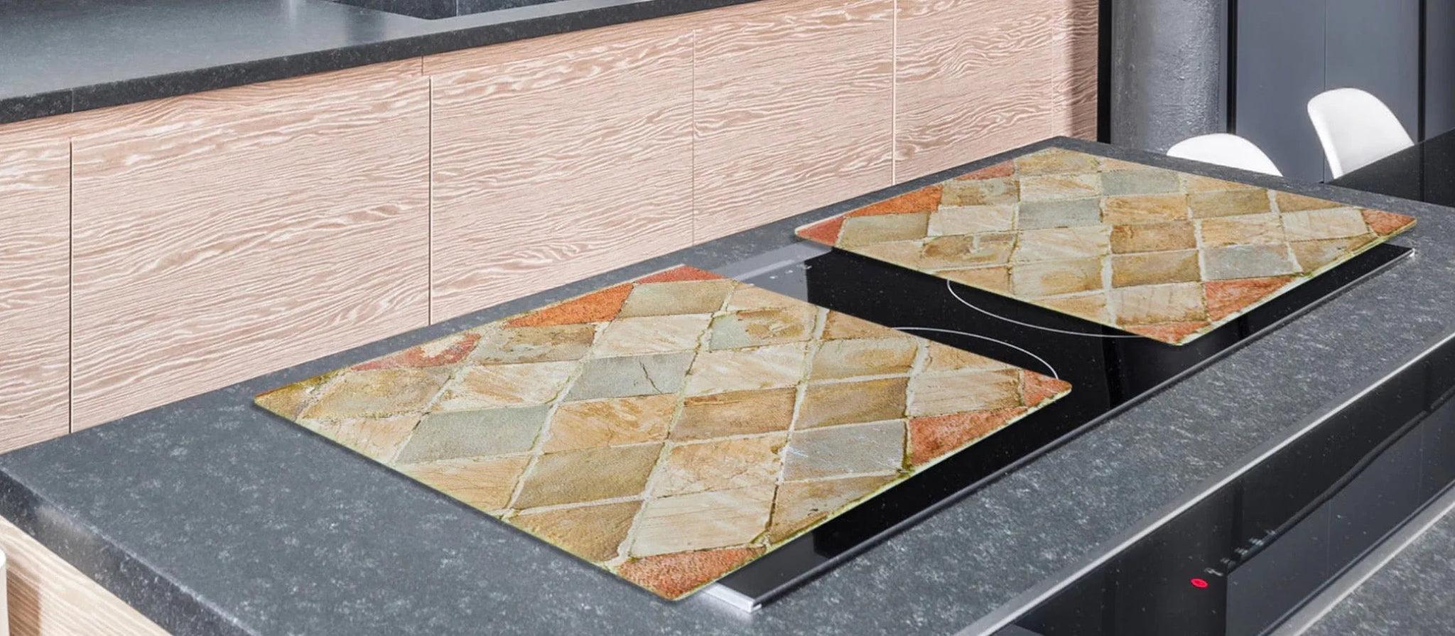 Stove Top Cover - Travertine Tumbled Tile | Gas & Electric Cook Top Cover | Noodle Board - Festive Fit Home