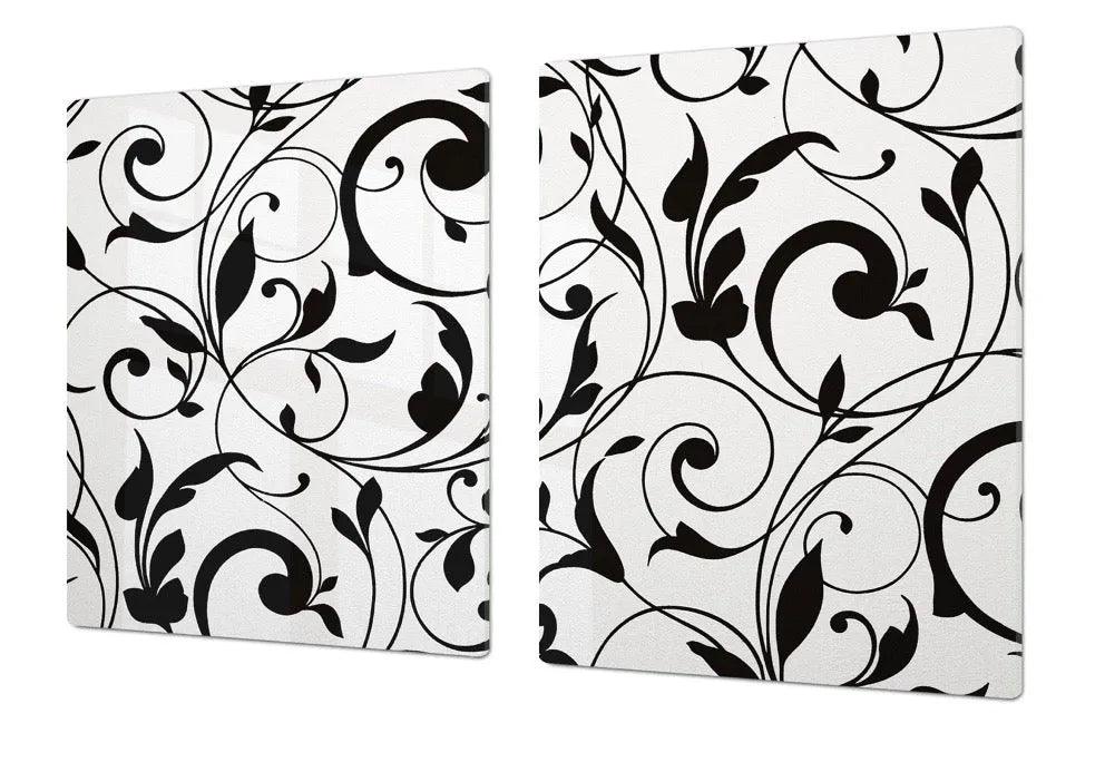 Stove Top Cover - White and Black Scroll | Gas & Induction Cook Top Cover | Noodle Board - Festive Fit Home