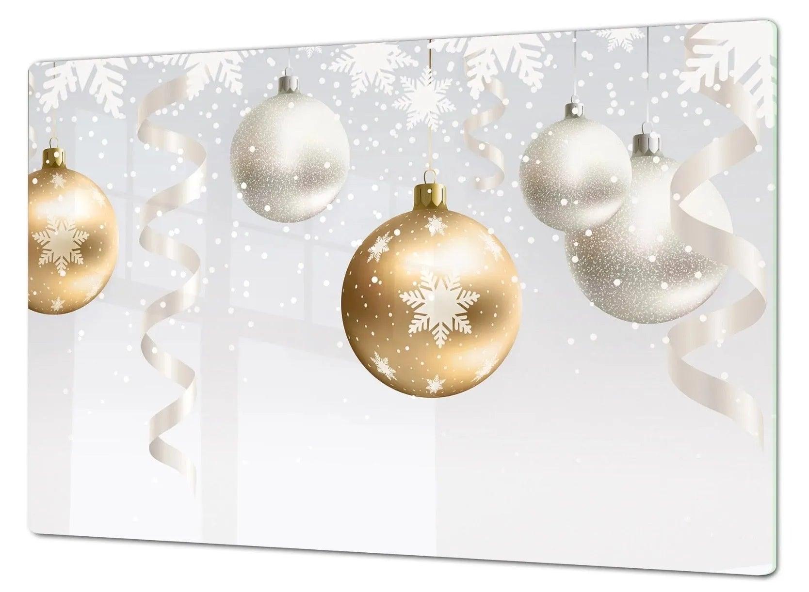 Stove Top Cover - White and Gold Ornaments | Gas and Induction Electric Cook Top Cover | Multi - Purpose Charcuterie and Cutting Board - Festive Fit Home