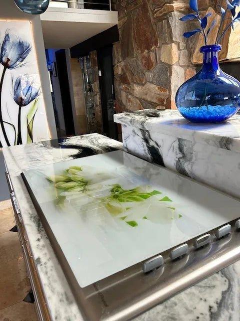 Stove Top Cover - White Floral | Gas & Electric Cook top Cover | Noodle Board - Festive Fit Home