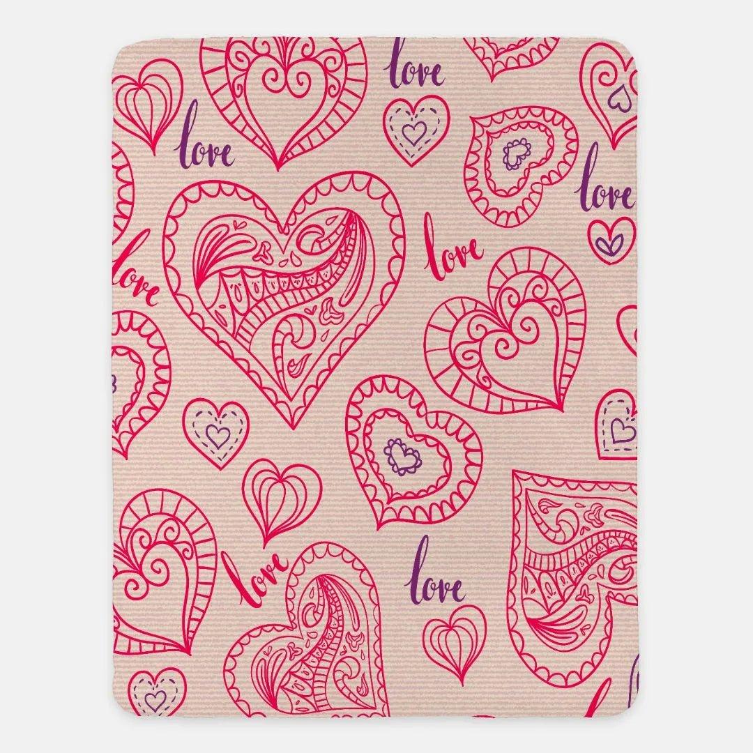 Valentine's Blanket with Hearts - Pink Doodle - 60"x80" - Festive Fit Home
