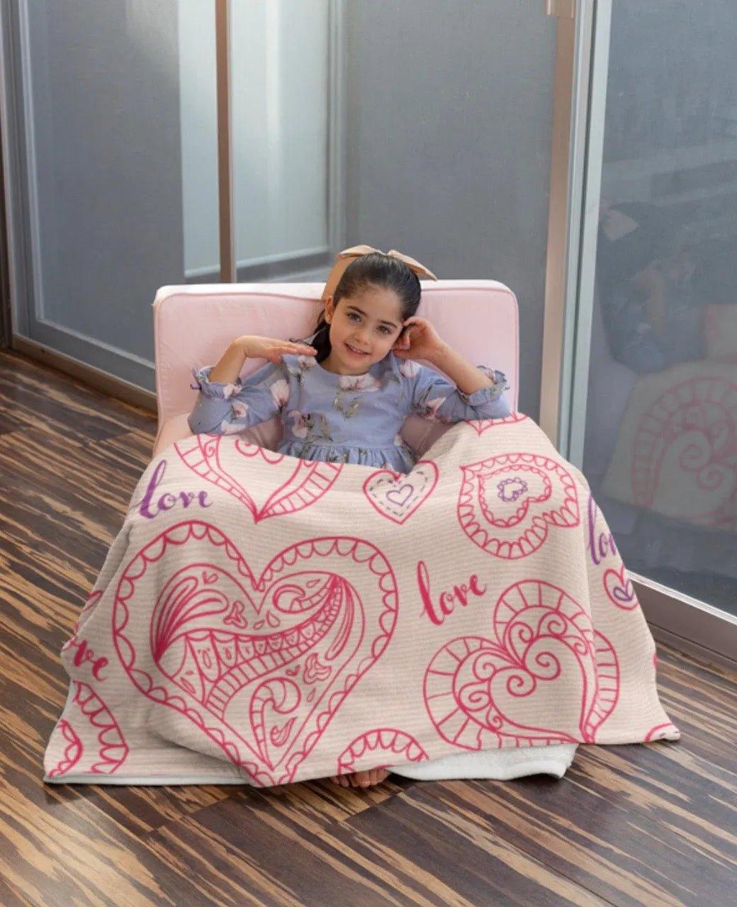 Valentine's Blanket with Hearts - Pink Doodle - 60"x80" - Festive Fit Home