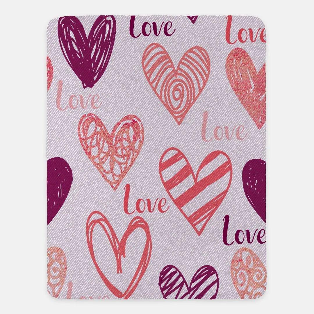 Valentine's Blanket with Hearts - Purple Doodle - 60"x80" - Festive Fit Home