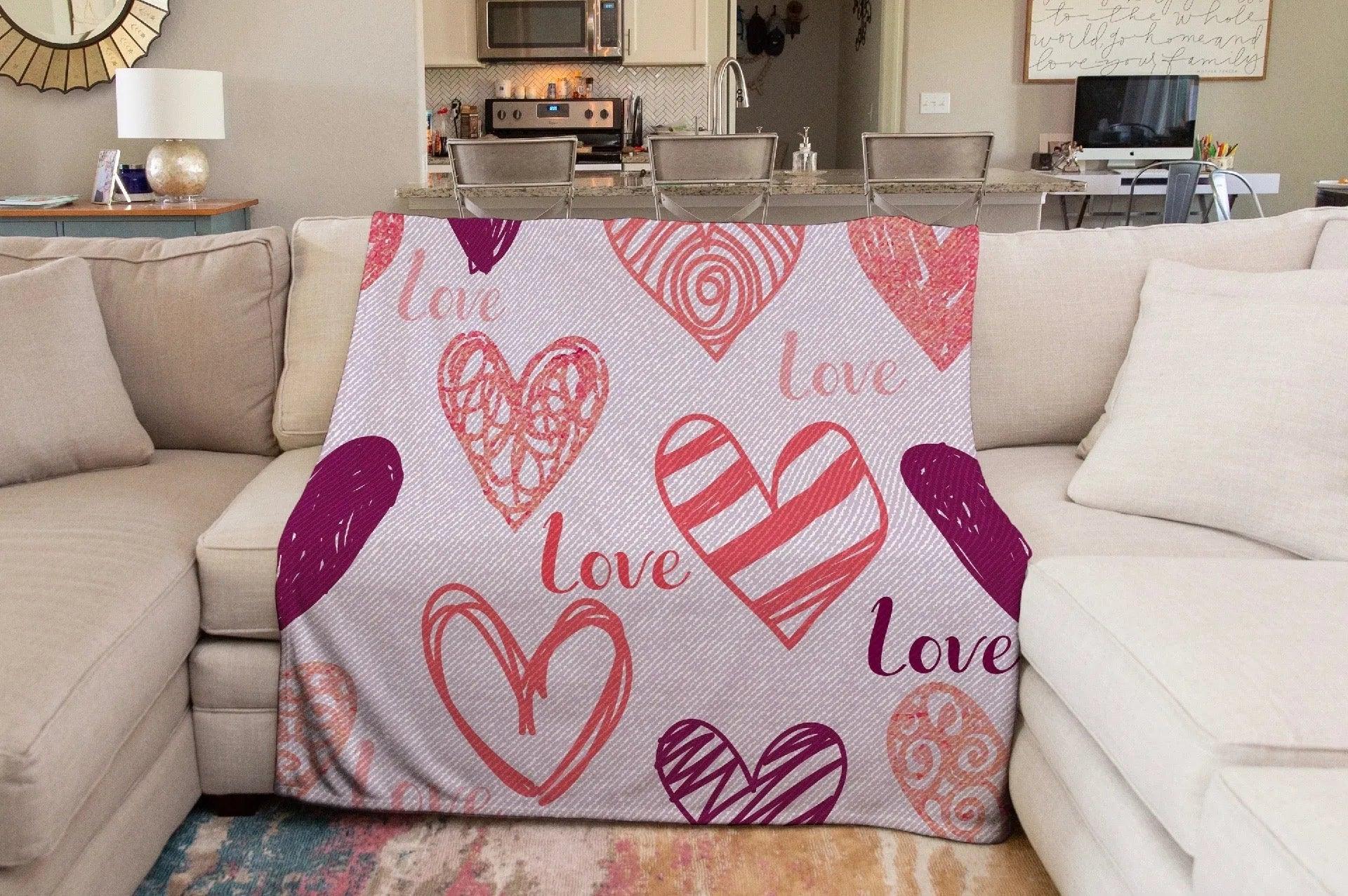 Valentine's Blanket with Hearts - Purple Doodle - 60"x80" - Festive Fit Home