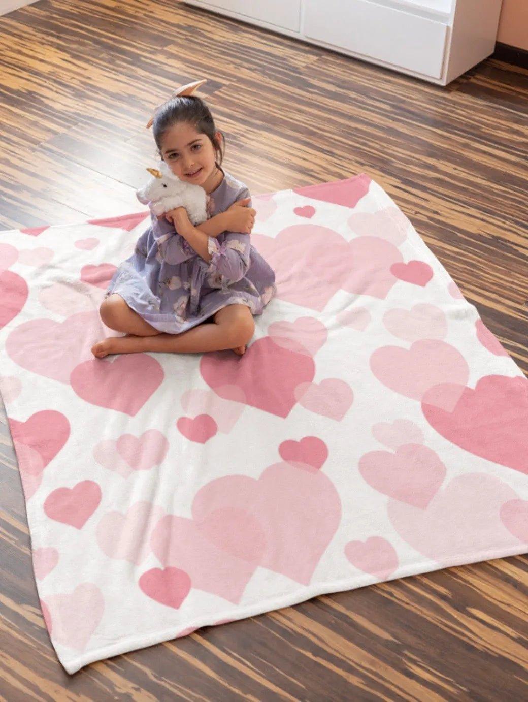 Valentines Pink Hearts Sherpa Blanket - 60"x80" - Festive Fit Home