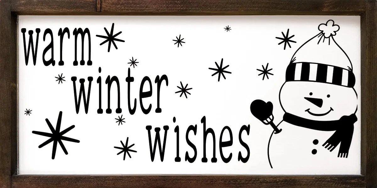 Warm Winter Wishes Snowman - Large Framed Wood Sign - 12"x24" - Festive Fit Home
