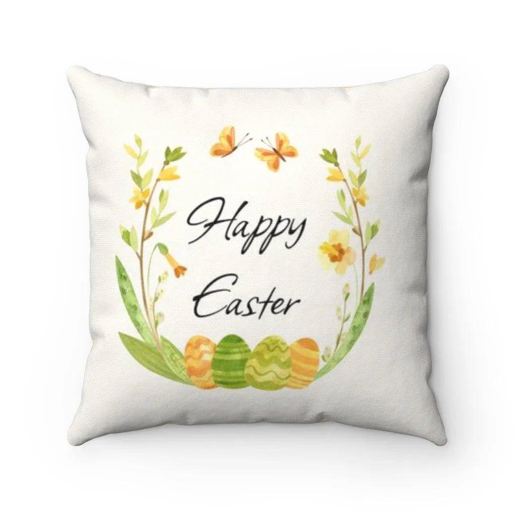 Yellow Floral "Happy Easter" Throw Pillow Cover - Festive Fit Home