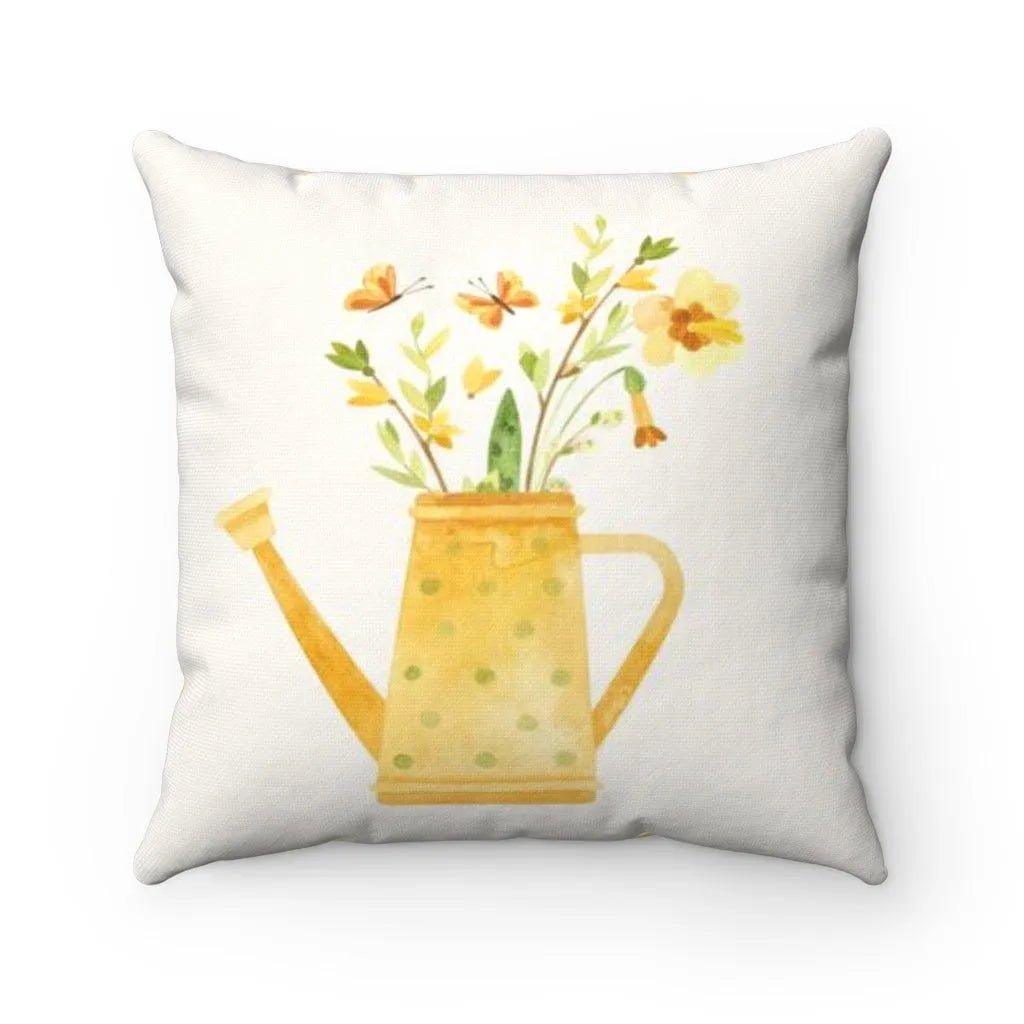 Yellow Flower Pail Spring Throw Pillow Cover - Festive Fit Home