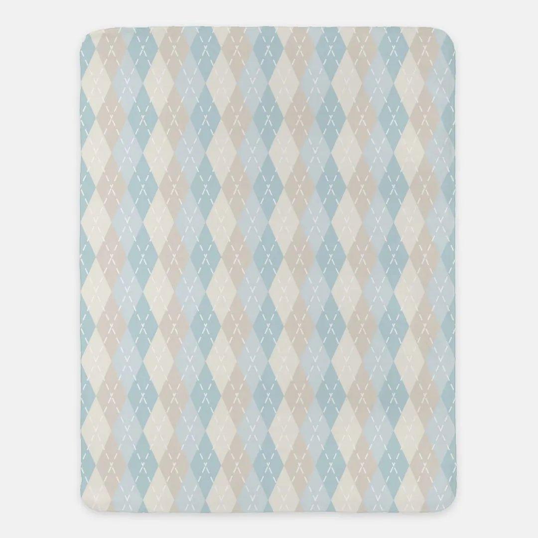 Blue Argyle Sherpa Throw Blanket - 60"x80" - Festive Fit Home