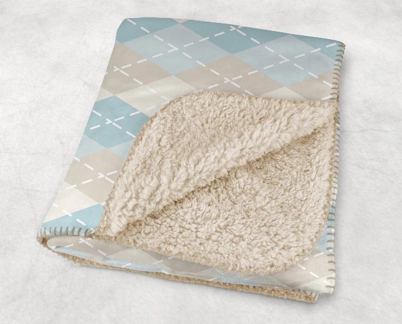 Blue Argyle Sherpa Throw Blanket - 60"x80" - Festive Fit Home