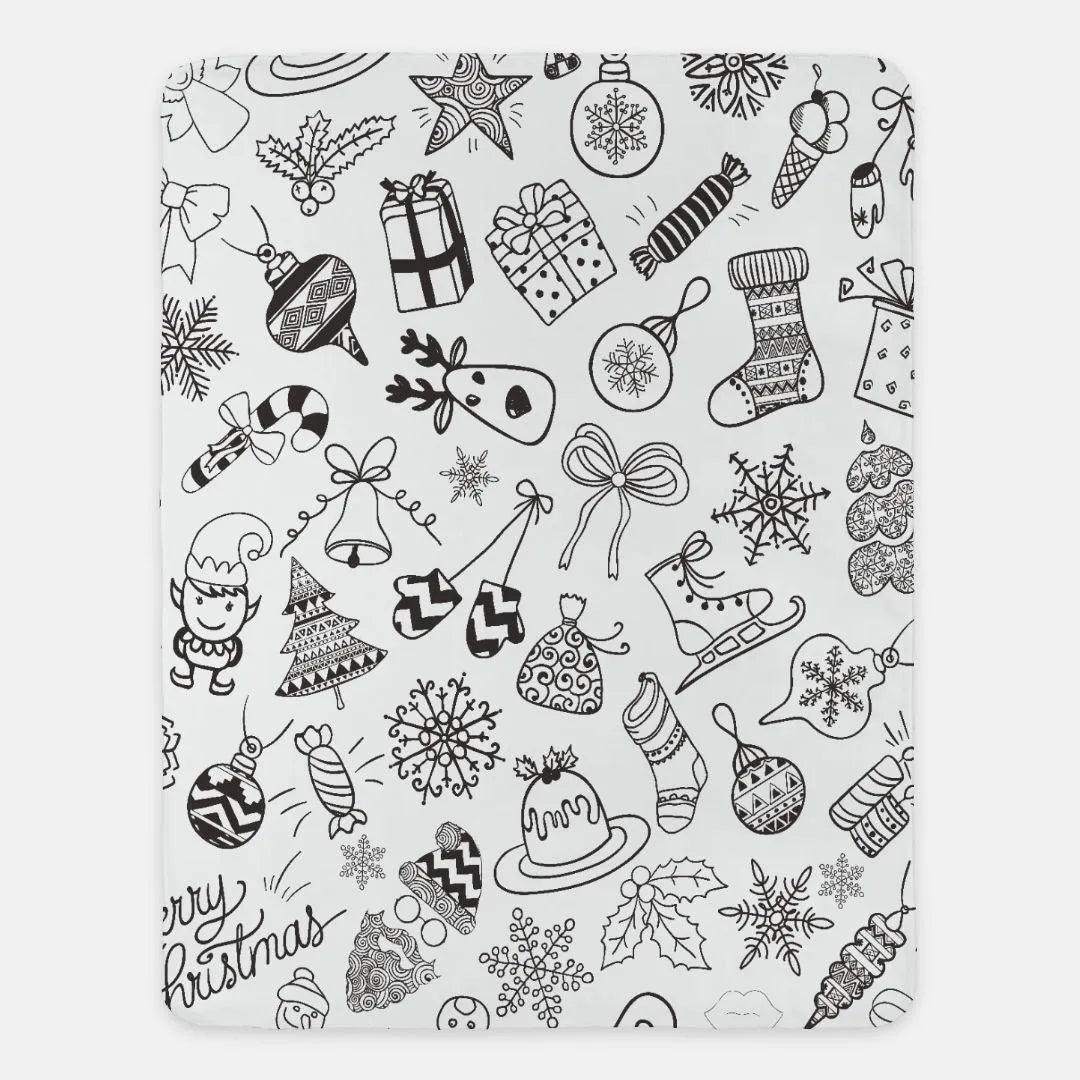 Christmas Throw Blanket - Doodle Sketch - 60"x80" - Festive Fit Home