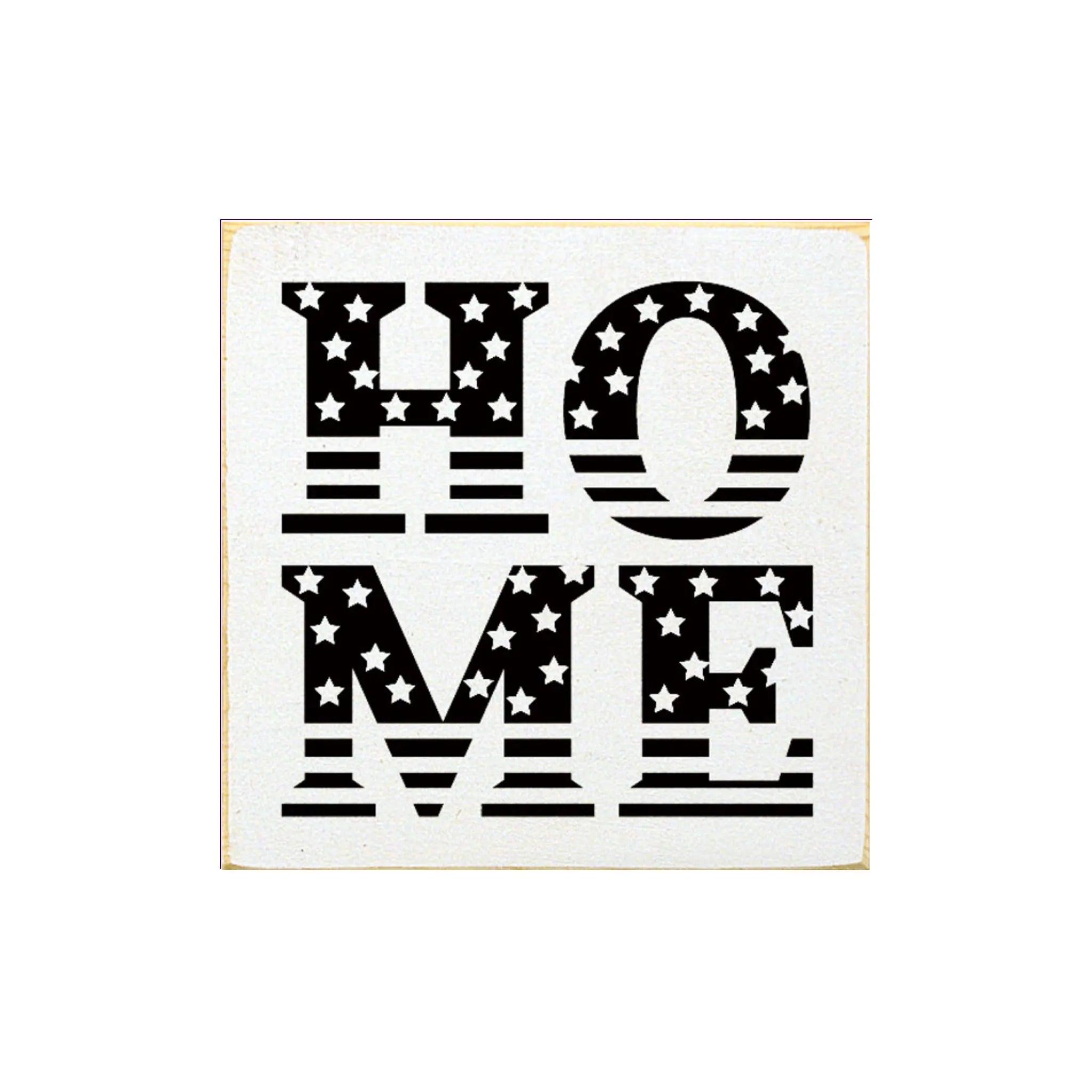 "Home" Stars and Stripes Americana Farmhouse Wood Sign - 7"x7" - Festive Fit Home