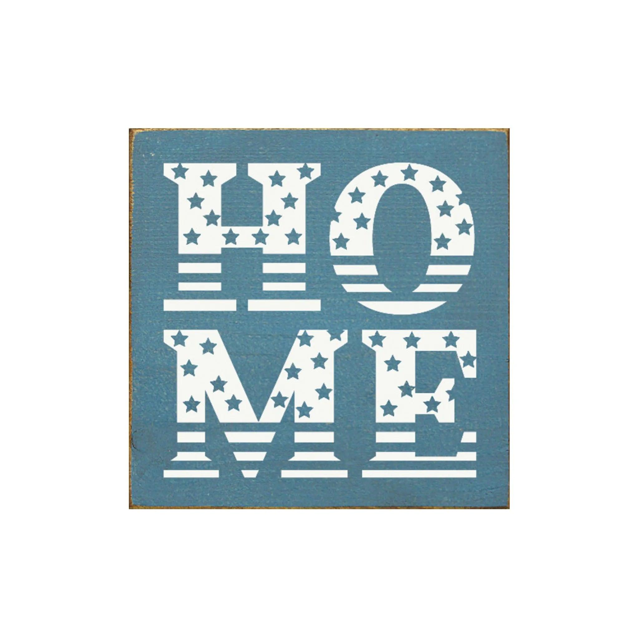 "Home" Stars and Stripes Americana Farmhouse Wood Sign - 7"x7" - Festive Fit Home