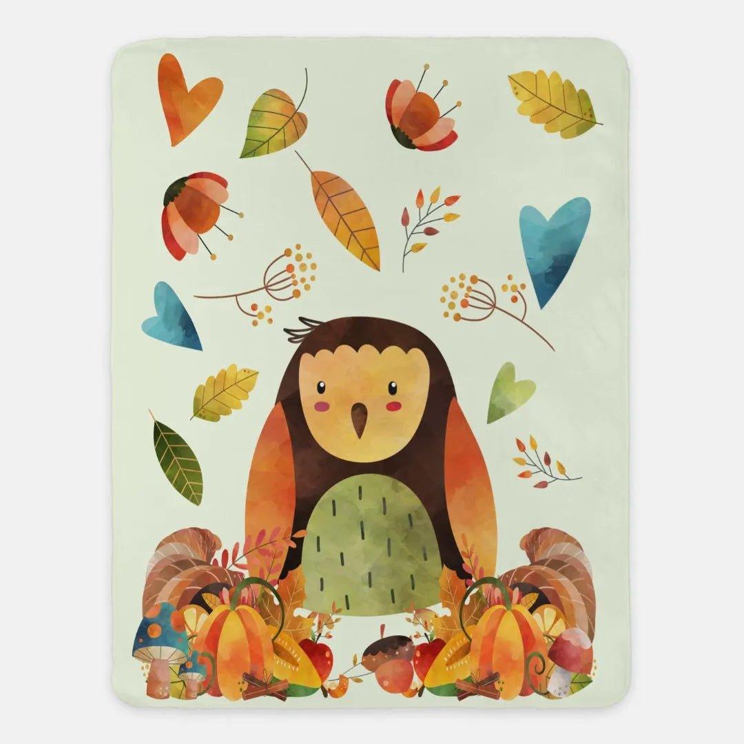 Kids Fall Throw Blanket - Cornucopia Owl - 60" x 80" - Festive Fit Home
