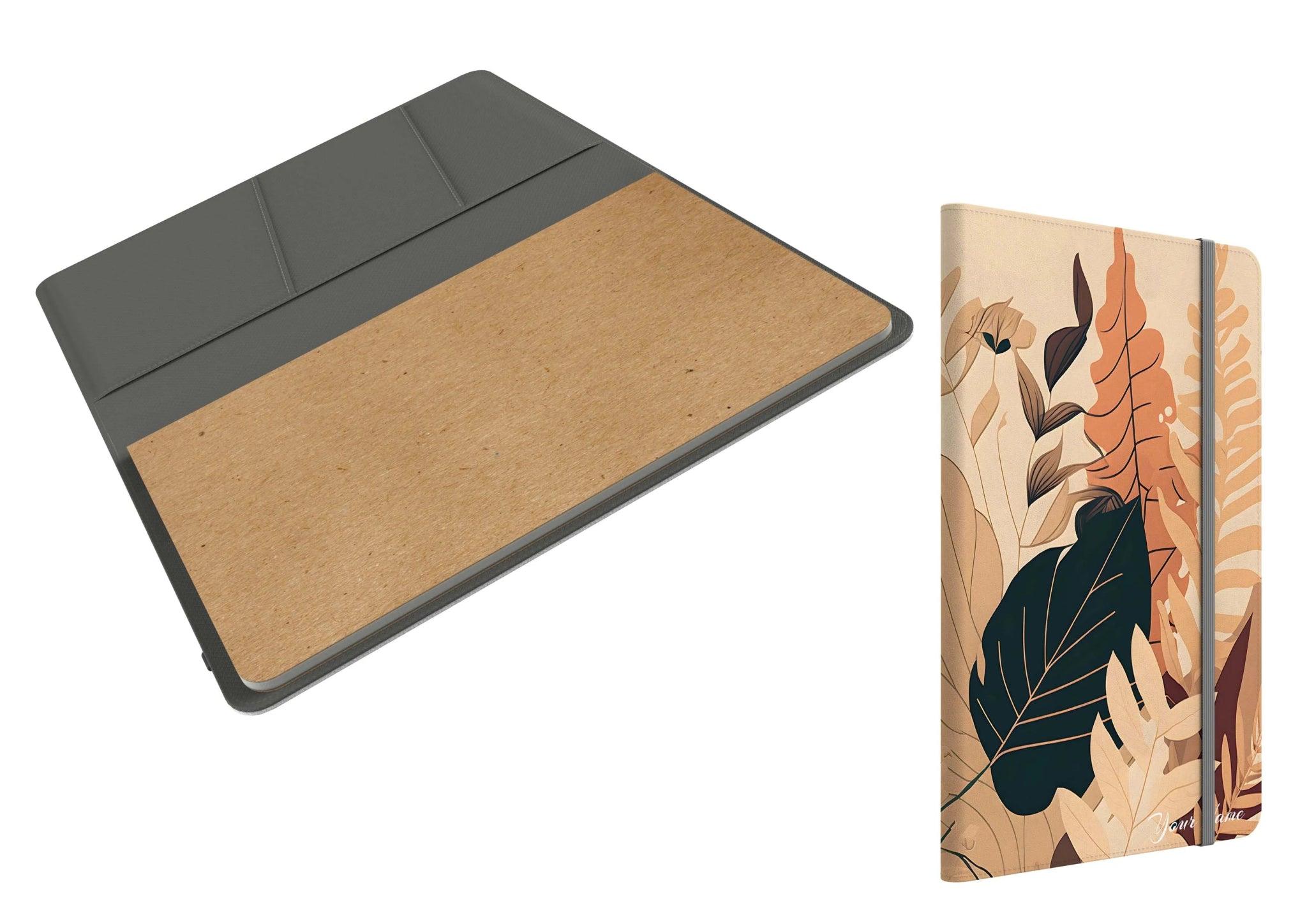 Modern Boho Leaves Personalized Vegan Leather Notebook Folio - Festive Fit Home