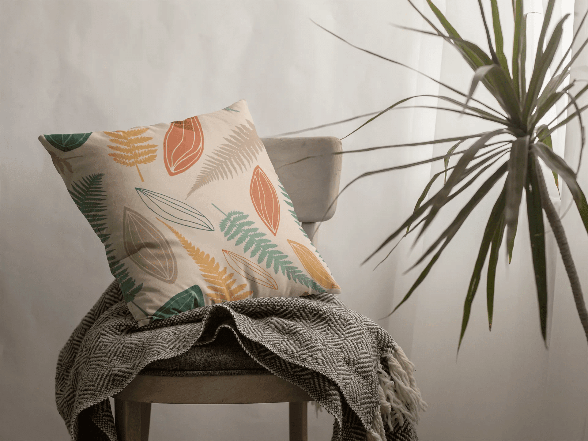 Modern Fern Throw Pillow Cover - Natural - Festive Fit Home
