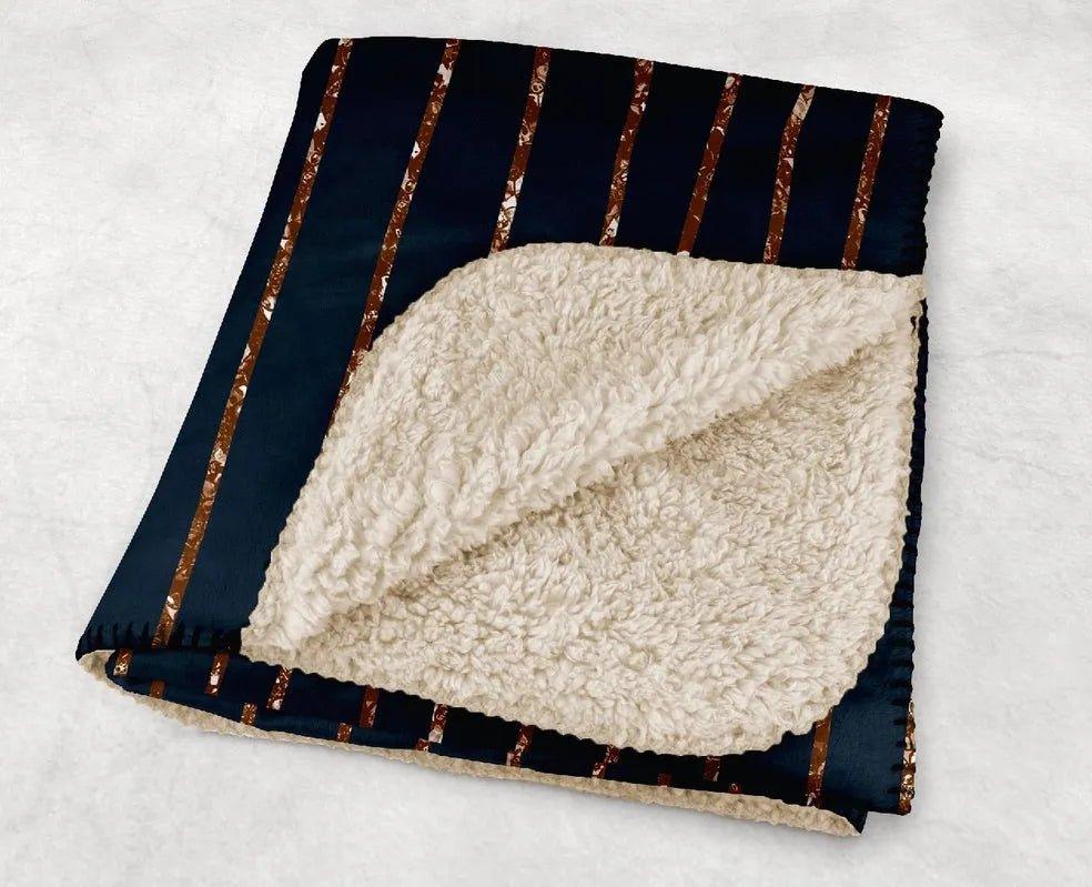 Navy Sherpa Blanket with Brown Twinkle Stripe - 60"x80" - Festive Fit Home