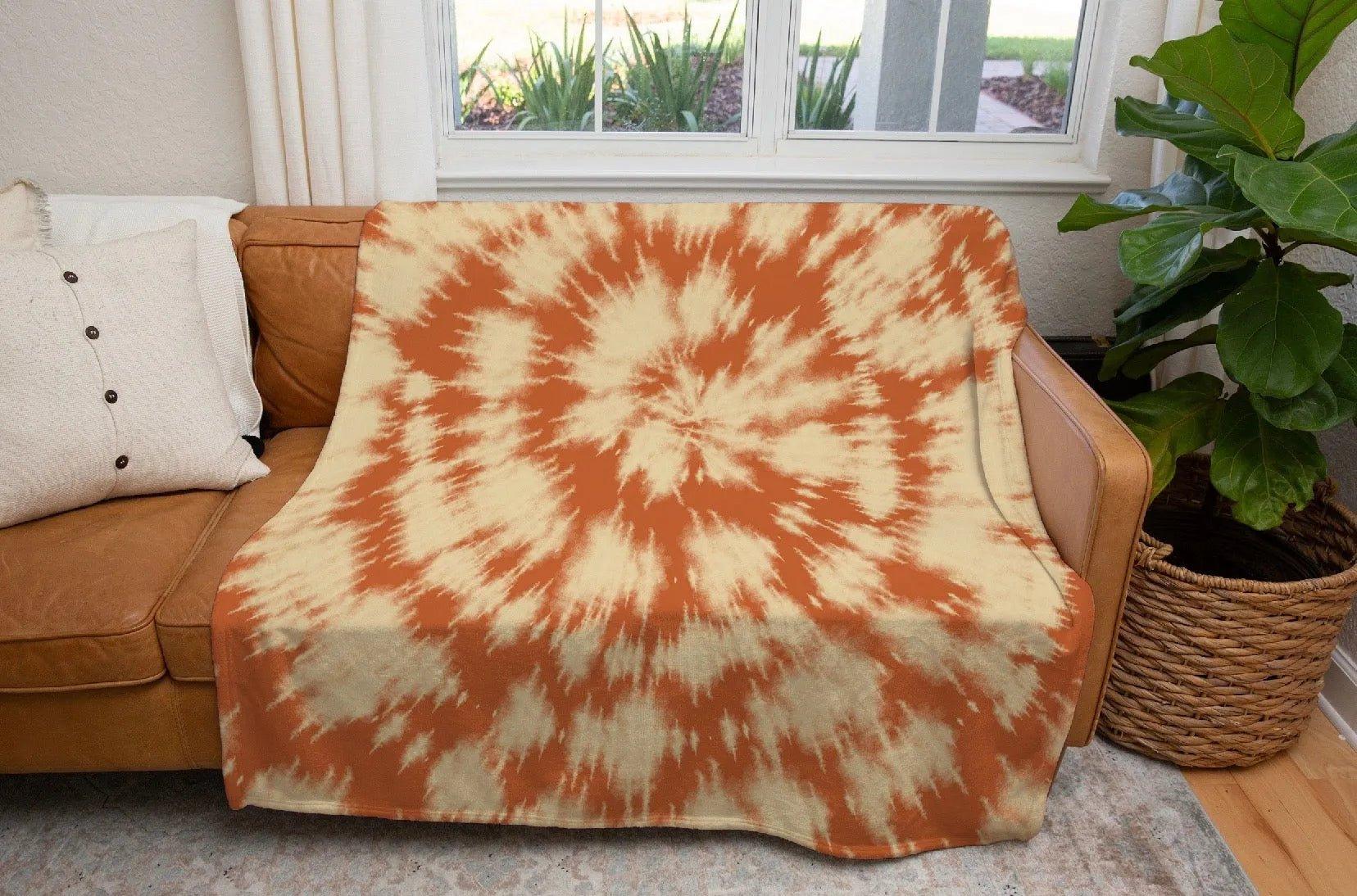 Orange Tie Dye Fall Throw Sherpa Blanket - 60" x 80" - Festive Fit Home